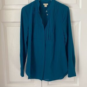 J. Crew Factory‎ Tuxedo Front Blouse Turquoise XS Long Sleeve Lighweight